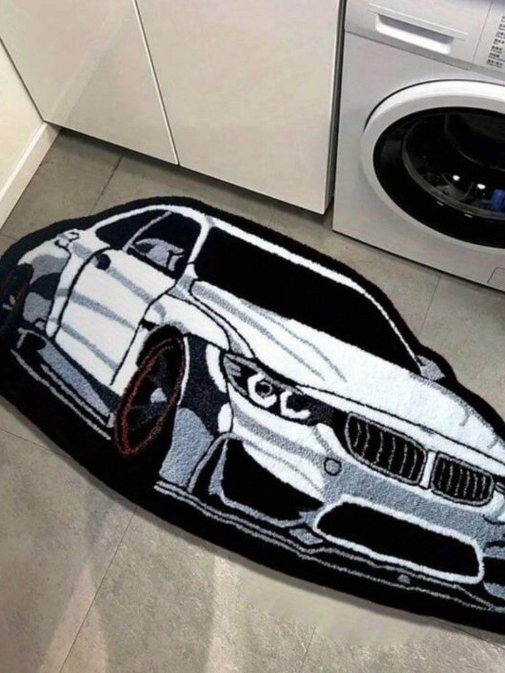 SHEIN Black and White Car-Shaped Door Mat